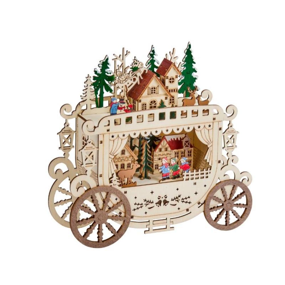 InLit Christmas Carriage – Beleuchtete Weihnachtskutsche aus Holz – 24,7 cm 2590068